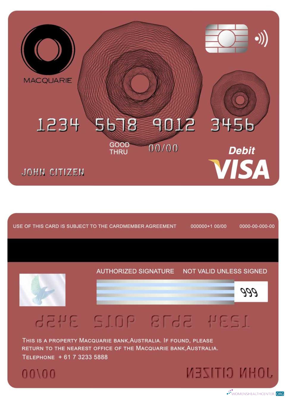 Download Australia Macquarie bank visa card Photoshop template